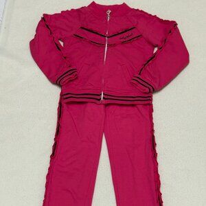 Baby Phat Girl's Ruffle Trim Mock Neck Full Zip Shirt & Sweatpants -Pink -Size S